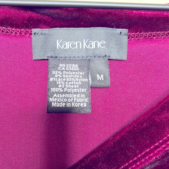 Karen Kane Long Sleeve Luxe Velvet Lace Chiffon Inset Berry Purple Top Size M - Picture 7 of 7
